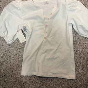 NWT Aritzia White Short Sleeve Top with Button Detail